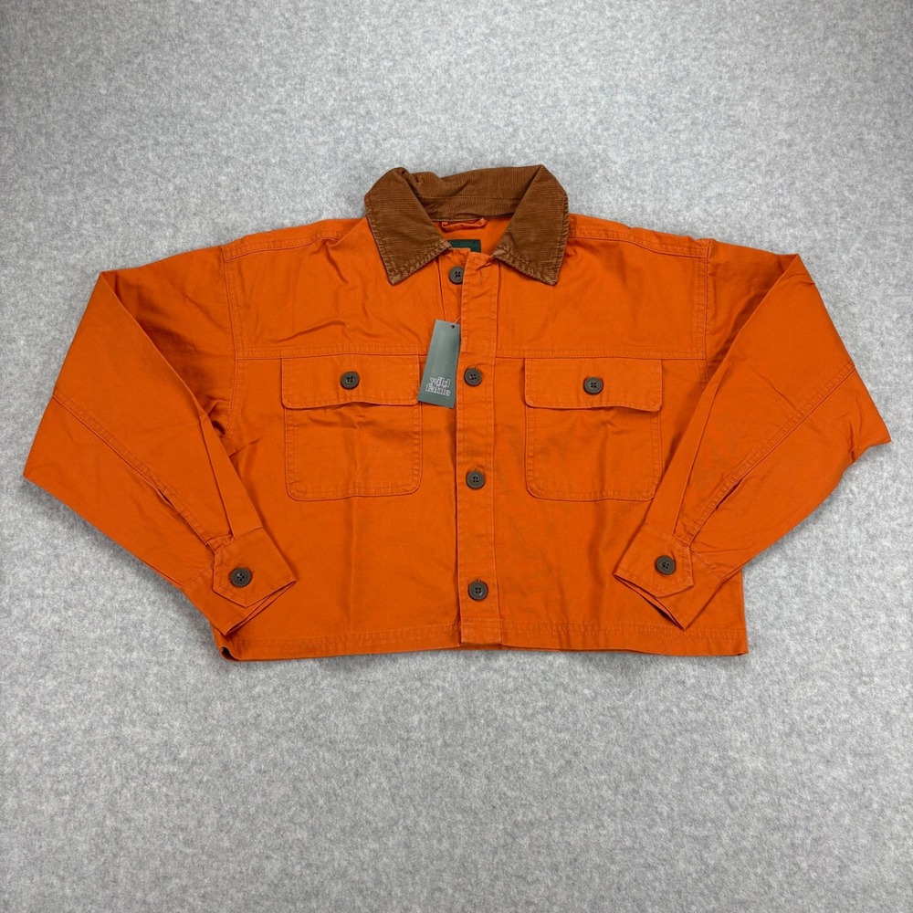 Wild Fable Utility Jacket Women XS Rust Corduroy Collar Cropped Canvas Shacket